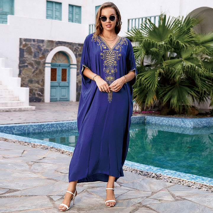 Dame Kaftan med kunstnerisk broderi og elegant V-hals Stilla
