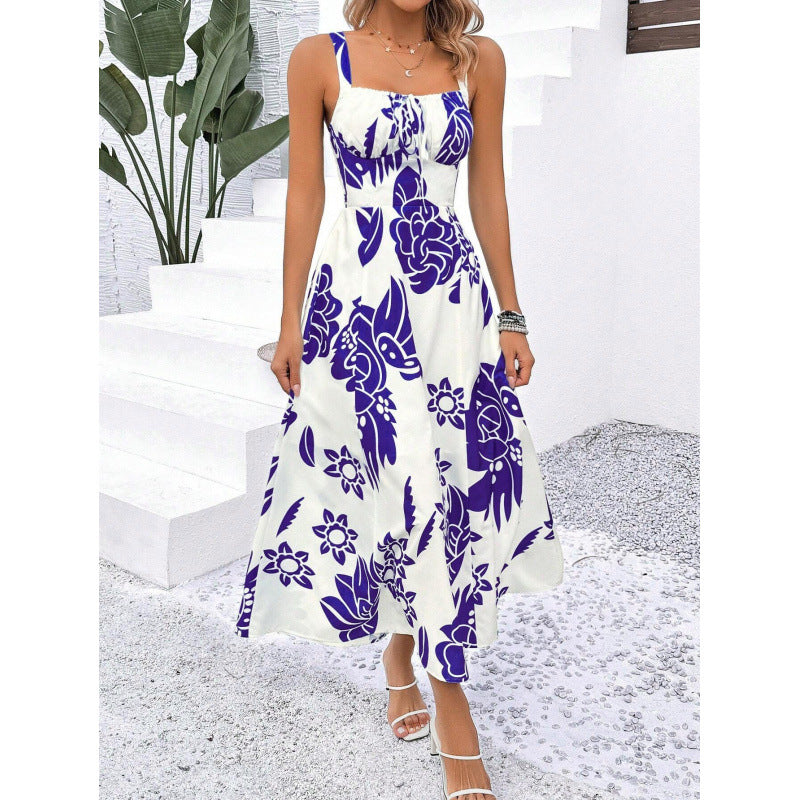 Femme Tribal Print Maxi Kjole med justerbare stropper Stilla