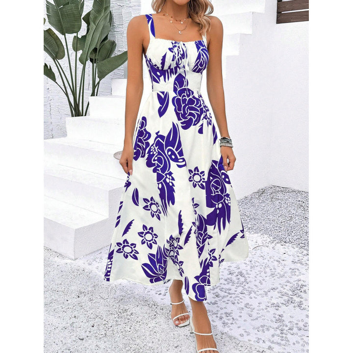 Femme Tribal Print Maxi Kjole med justerbare stropper Stilla