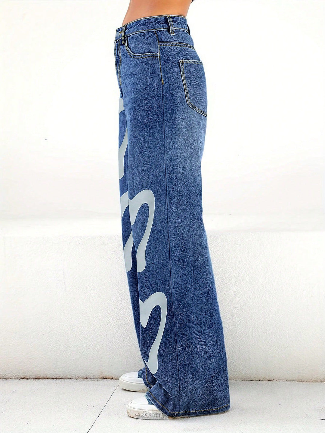 Dame bred jeans med hjertemotiv og afslappet snit Stilla
