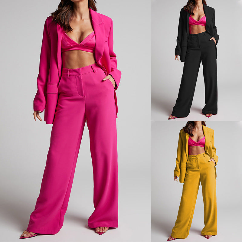 Dame Elegant To-delt Blazer-dragt med brede bukser Stilla