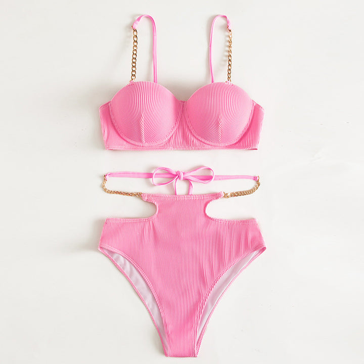 Dame Luksus Bustier-Bikini-Sæt med stilfulde kædeaccenter Stilla