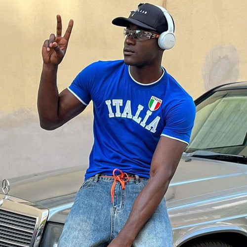 Herre sports T-shirt med Italien-motiv og kontrasterende detaljer Skovae
