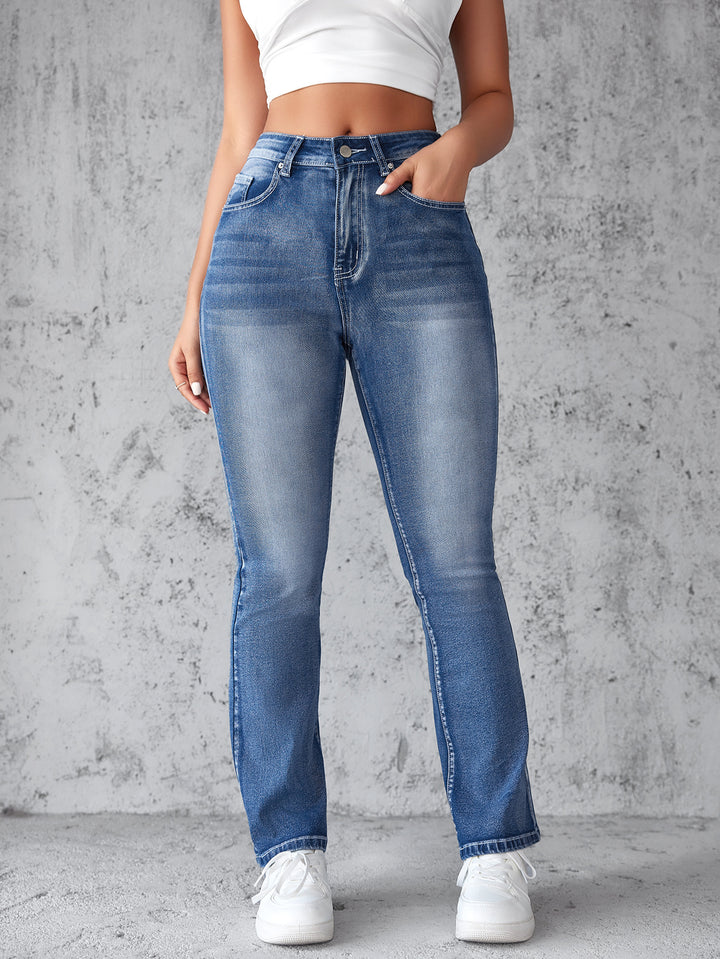 Kvinder højtaljede elastiske jeans med råkant Skovae