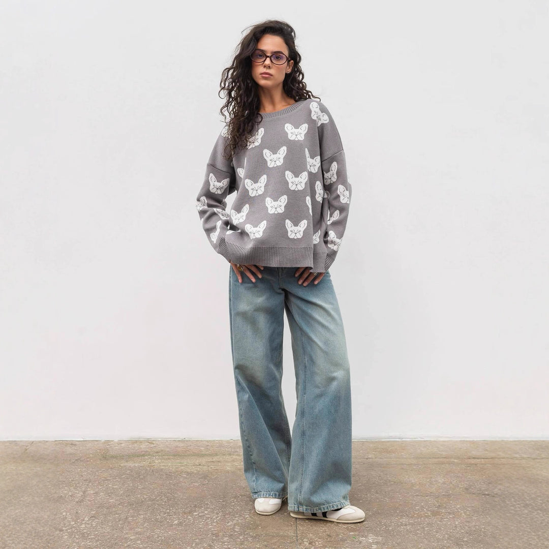Kvinders sweater med kreativt dyremotiv og afslappet pasform Stilla