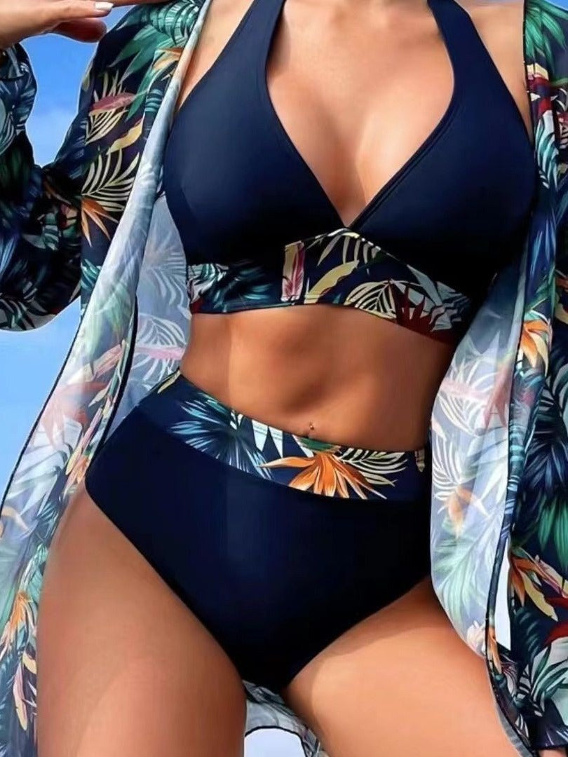 Dame bikini-sæt med blomster kimono Stilla