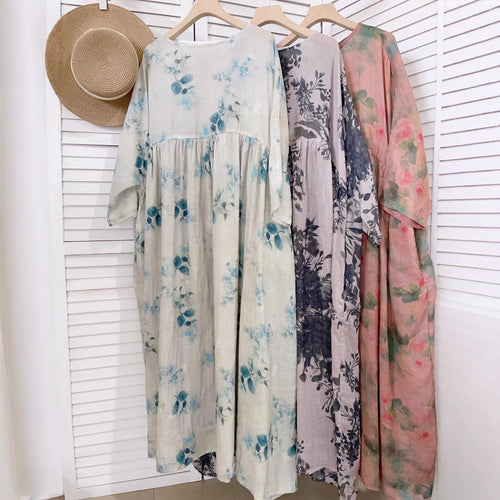 Femme Floral Print Maxi Kjole Med Flydende Ærmer Stilla