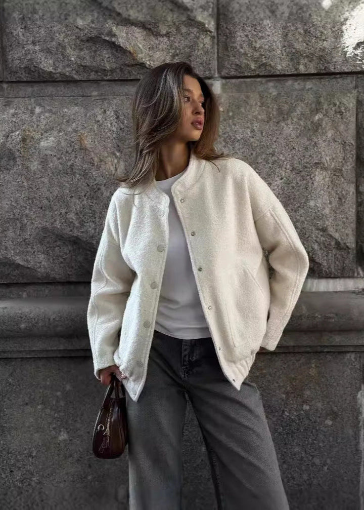 Stilla | Struktureret Fleece Snap-Button Jakke