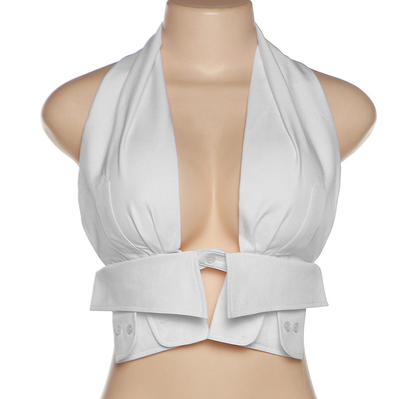 Dame Cropped Top med indpakningsdesign og flot rygudskæring Stilla