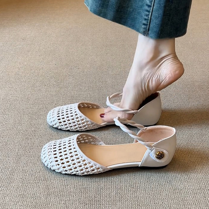 Dame Woven Ballerina Flats med justerbar ankelrem Stilla
