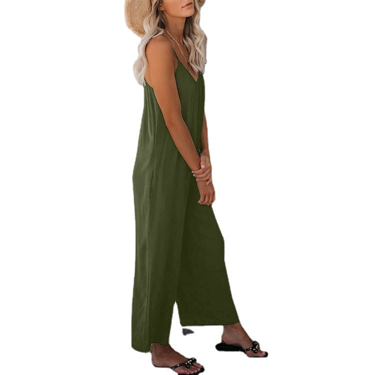 Dame Elegant Jumpsuit med svajende snit og fine spaghetti-stropper Stilla