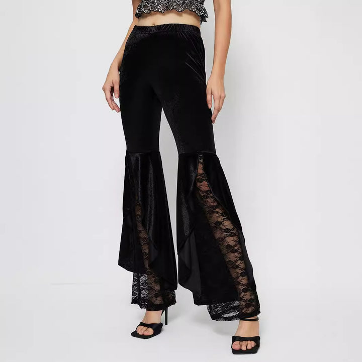 Damer elegante højtaljede palazzo bukser med transparente blondeindsatser Stilla