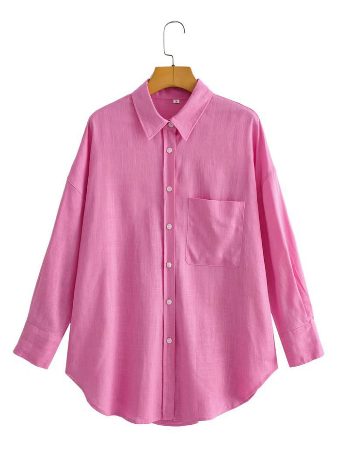 Kvinder Casual Oversized Skjorte Bluse med Brystlomme og Subtil Struktur Stilla
