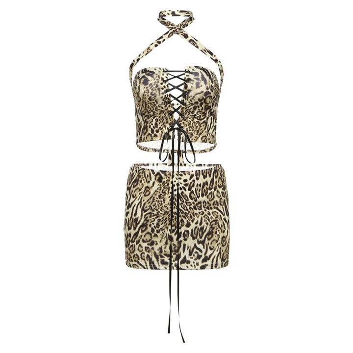 Dame sexy Bustier-sæt med raffineret snøredesign og dyremønster Stilla