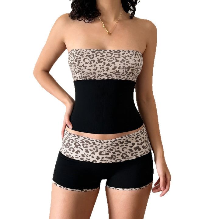 Dame Sporty Crop-Top og Shorts-Sæt i moderne Leopardmønster Skovae