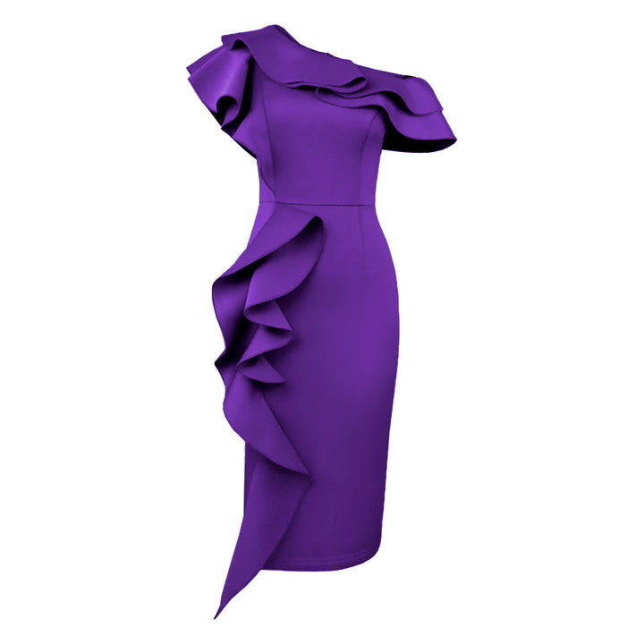 Dame Elegante Etuikjole med asymmetrisk flæsedesign Skovae