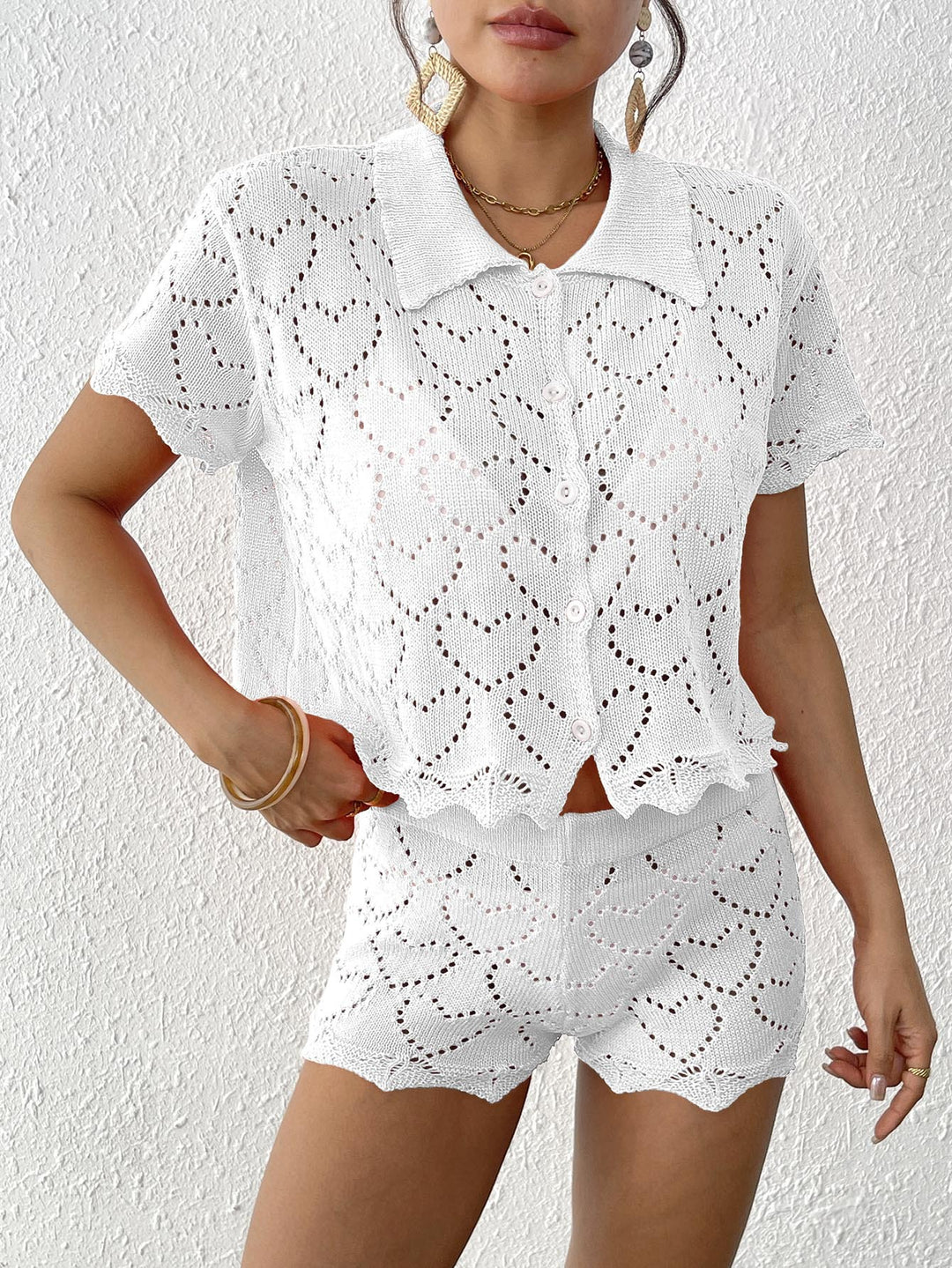 Dame luftig hæklede shorts og oversized cardigan Stilla