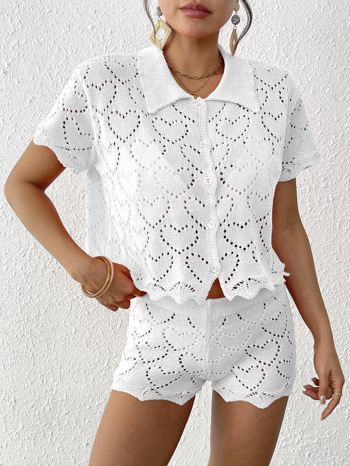 Dame luftig hæklede shorts og oversized cardigan Stilla
