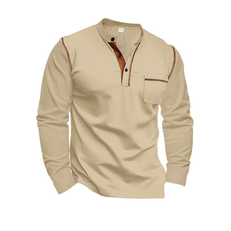 Herrer langærmet Henley-shirt med moderne krave og kontrasterende accenter Stilla