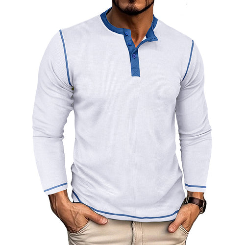 Herrer Langærmet Henley-shirt i åndbart bomuldsblandning med stilfuld kontrastkrave Stilla