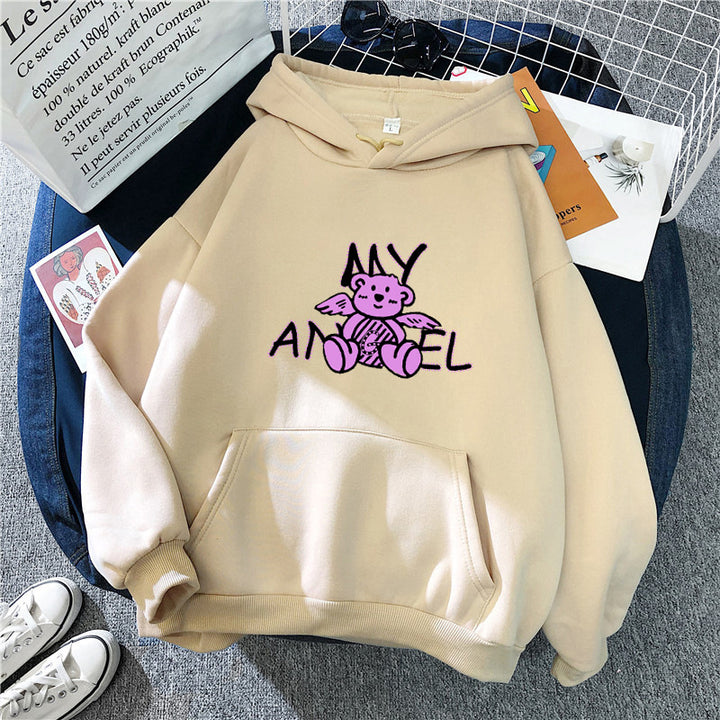 Kvinders hoodie med sødt engel bjørn design Skovae