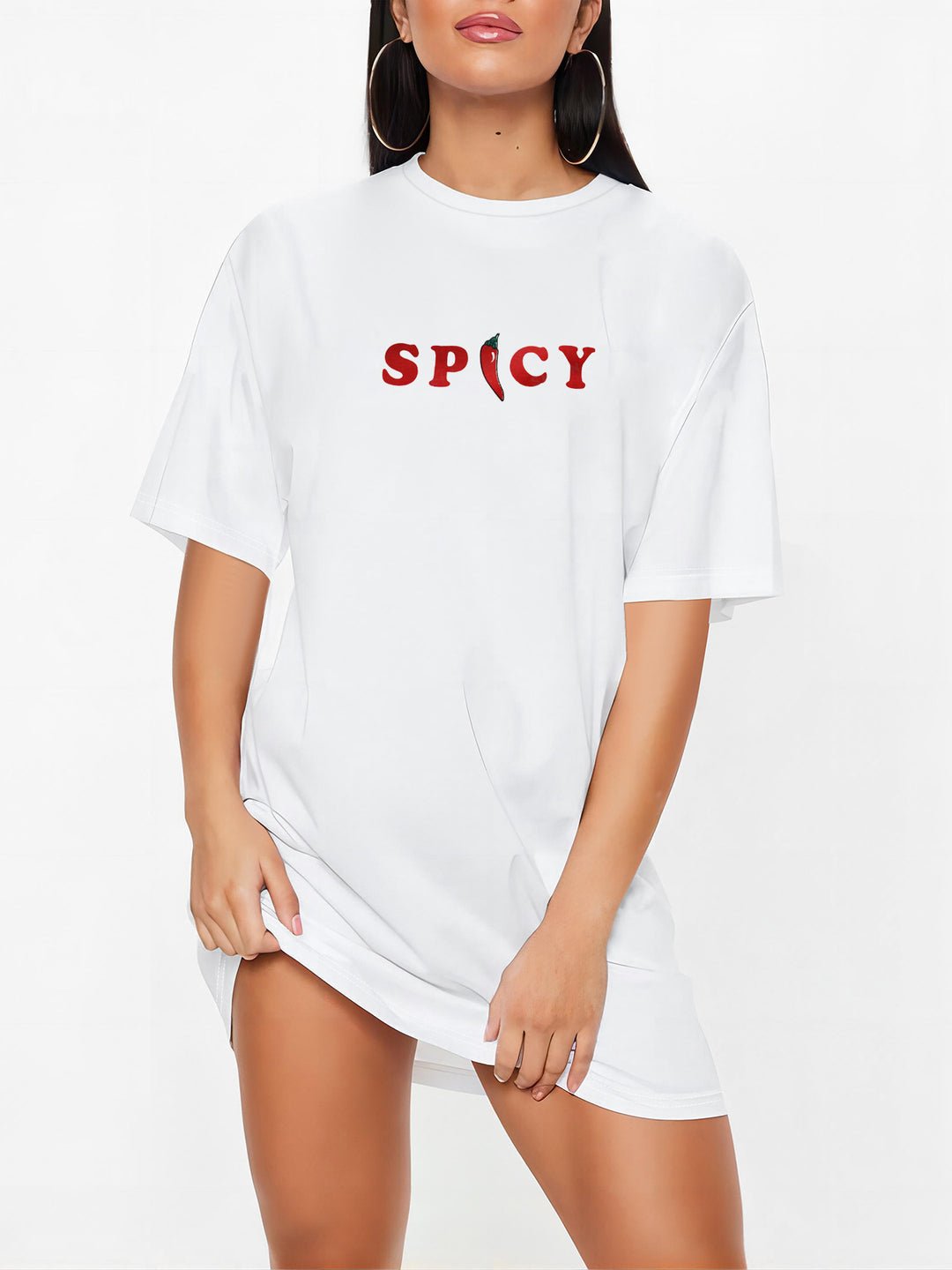 Dame T-shirt kjole med kunstnerisk blomsterdesign og tætsiddende snit Skovae