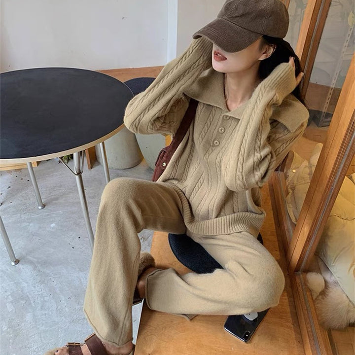 Femme Kabelstrikpullover med bred krave Stilla
