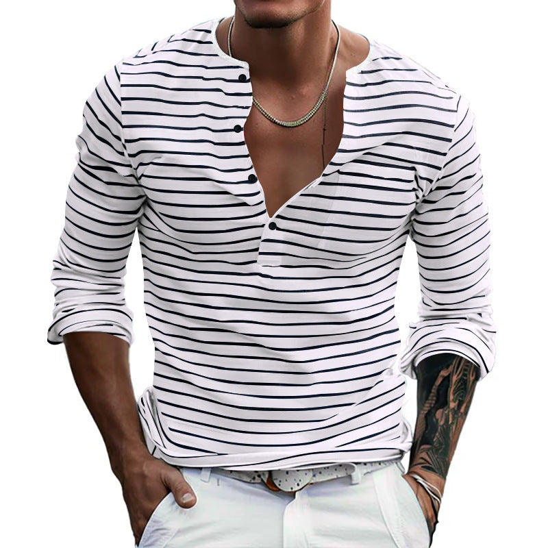 Herrer Langærmet skjorte med dekorativ Henley-udskæring og stribet design Stilla