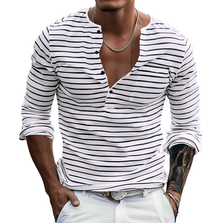 Herrer Langærmet skjorte med dekorativ Henley-udskæring og stribet design Stilla