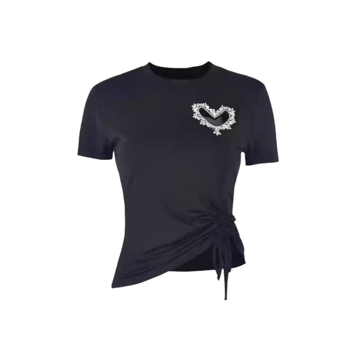 Dame tætsiddende T-shirt med hjerteudskæring og rynkning Skovae