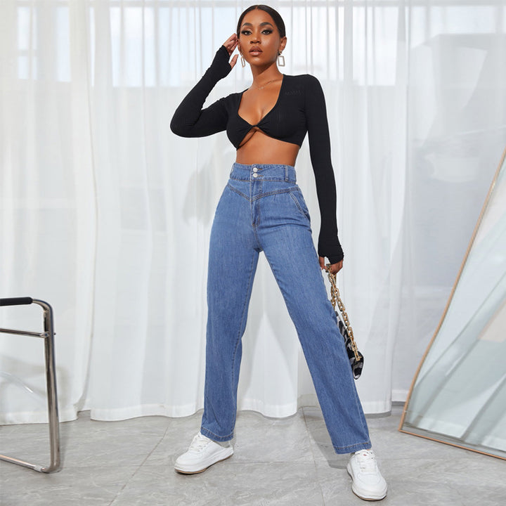 Dame højtaljede jeans i klassisk straight-leg stil Stilla