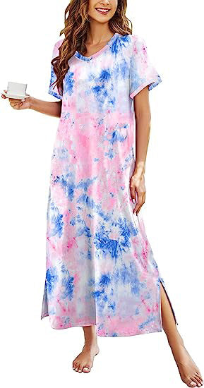 Dame natkjole i moderne Tie-Dye design med sidelommer Stilla