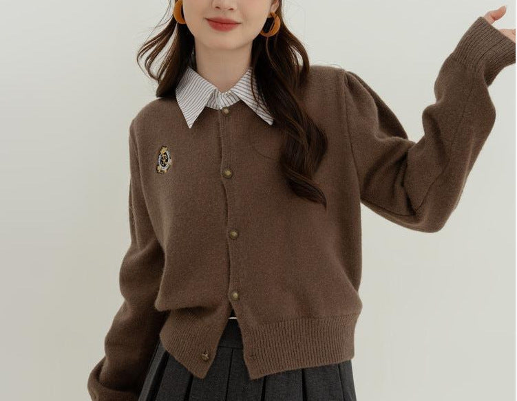 Dame Cashmere Strik Cardigan med Gyldne Knapper Stilla
