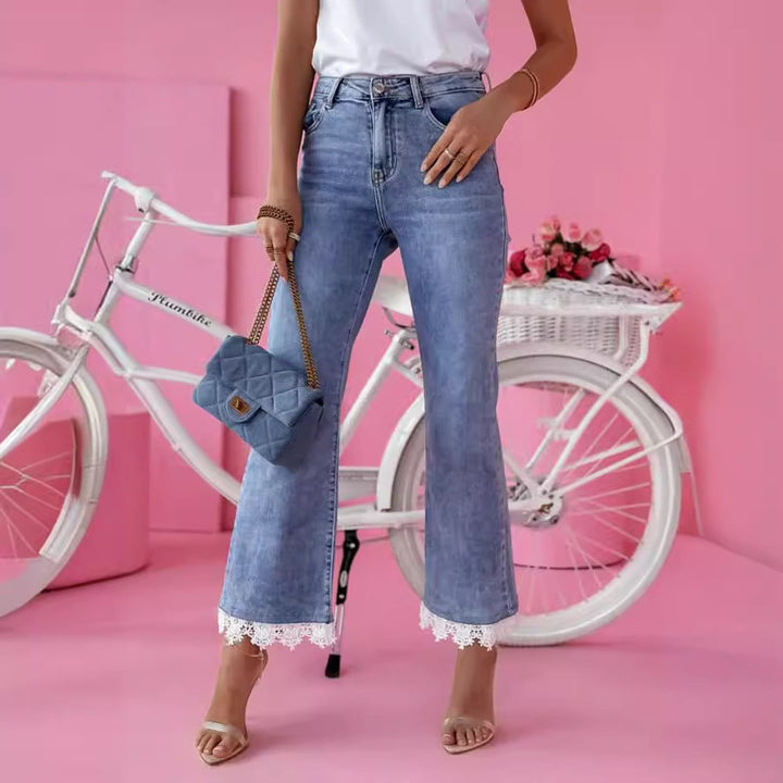 Dame Flared Jeans med romantisk spidsafslutning Stilla