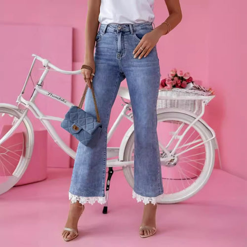 Dame Flared Jeans med romantisk spidsafslutning Stilla