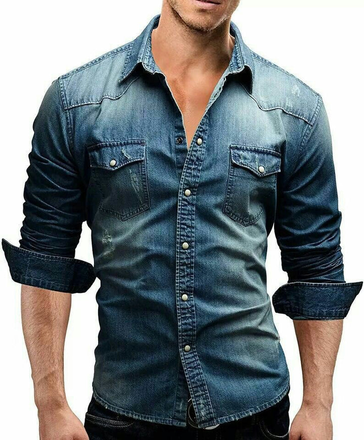 Herre denim skjorte i afslappet slim fit med moderne lomme Stilla