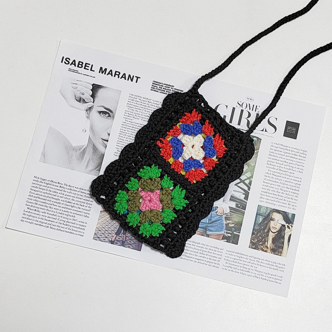 Dame hæklehåndtaske i vintage-design med farverige firkanter Stilla