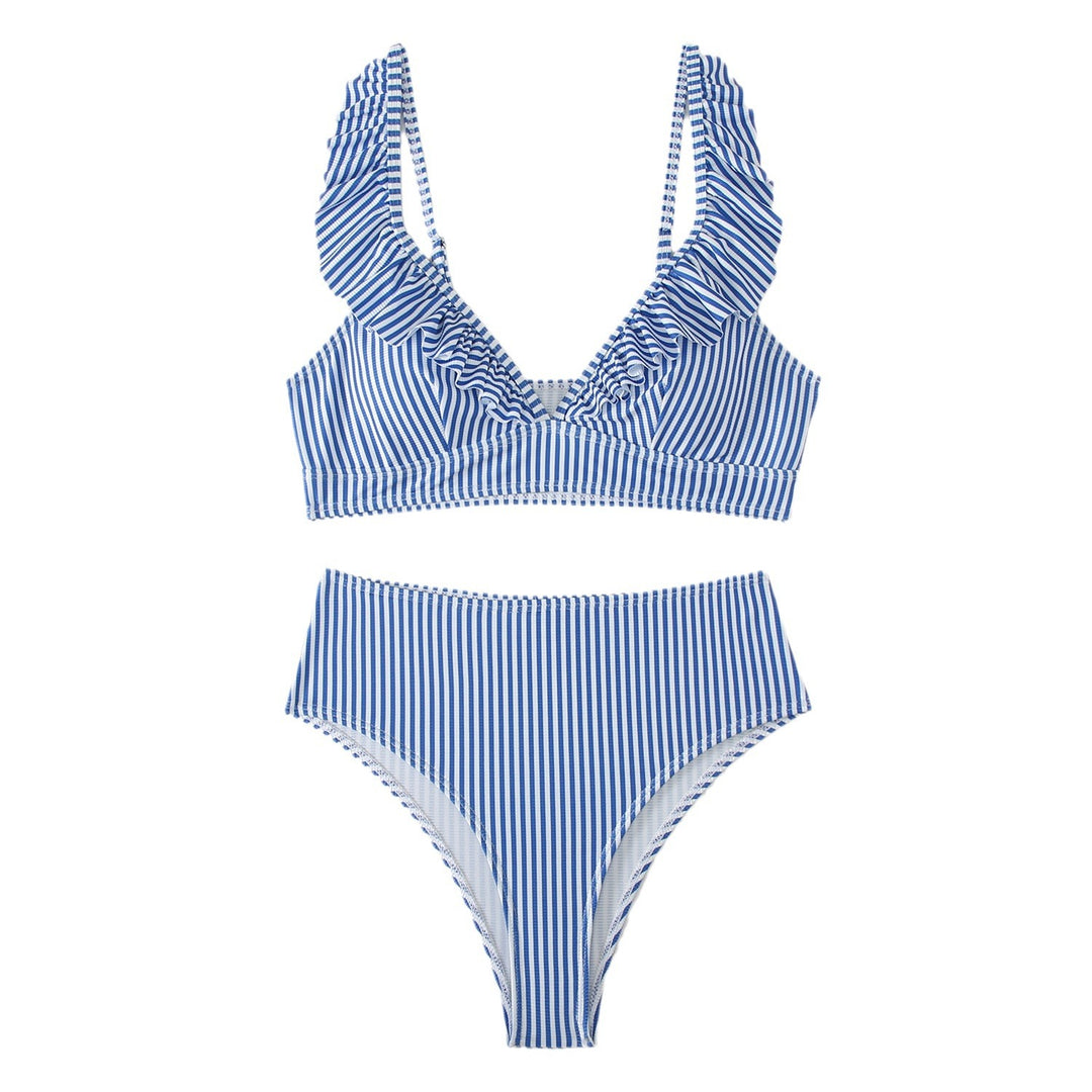 Dame bikini-sæt med voluminøse flæsedetaljer og høj benudskæring Stilla