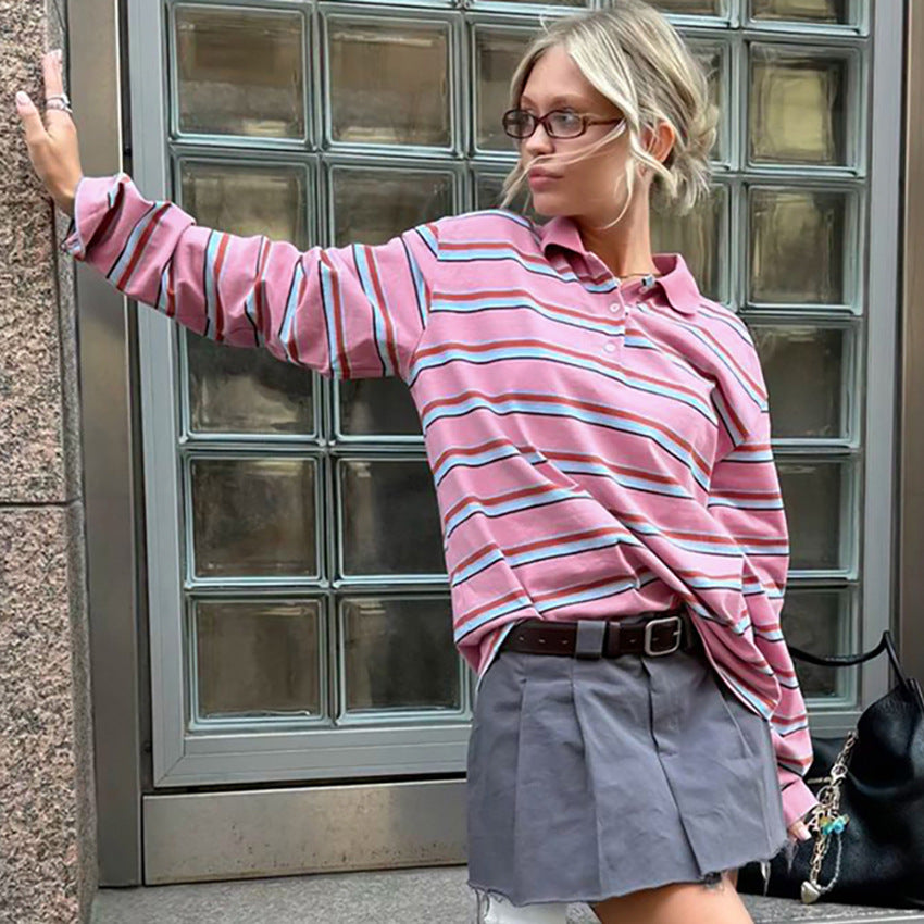 Dame Poloshirt med moderne stribemønster og afslappet pasform Stilla