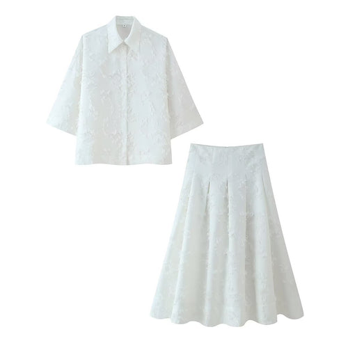 Femme Fald A-linje Midi Nederdel med floral tekstur Stilla