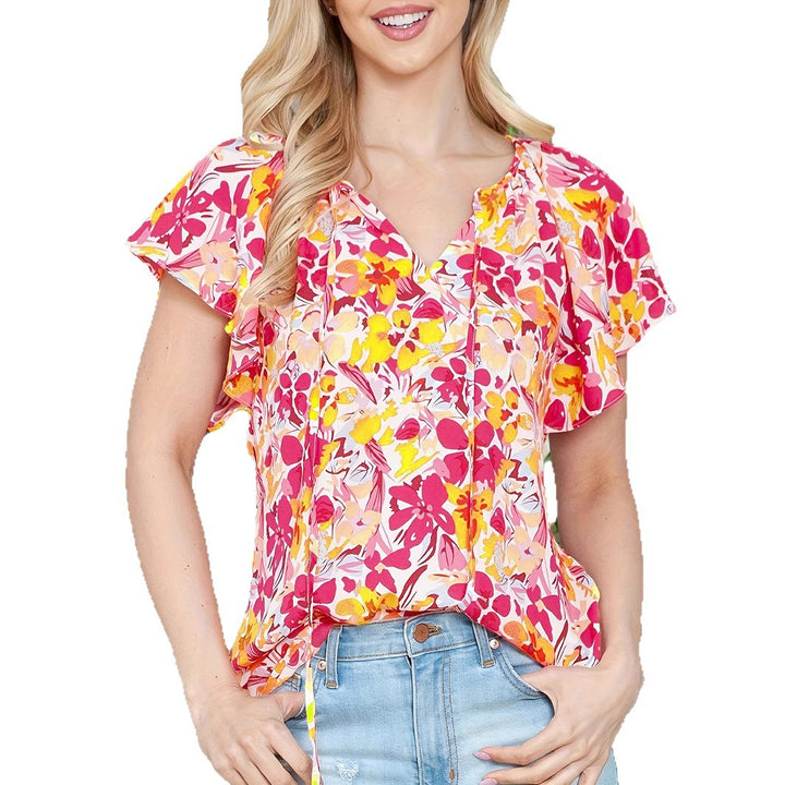 Dame blomsterdesign V-hals top Stilla