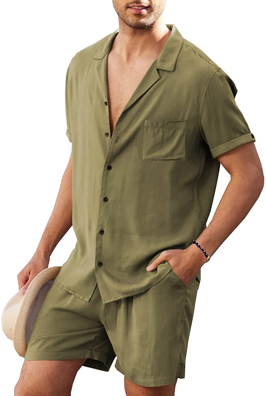Herrer casual kortærmet skjorte og shorts sæt i elegant design Stilla