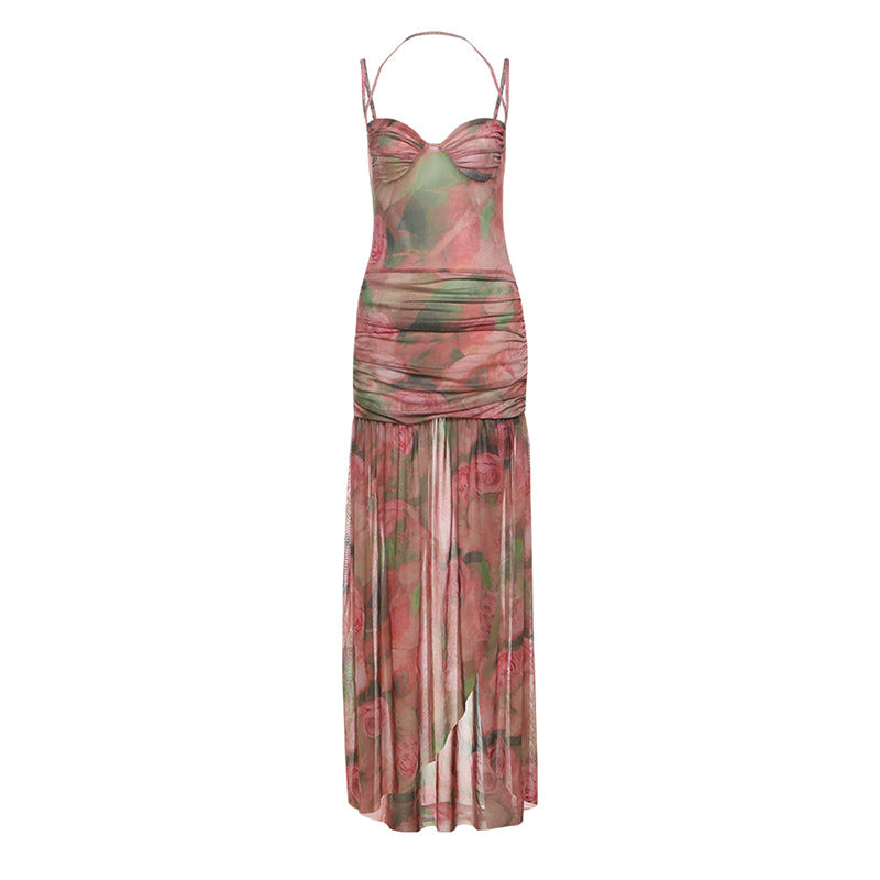 Dame Elegant og fløjlsagtig Maxikjole med floral motiv Skovae