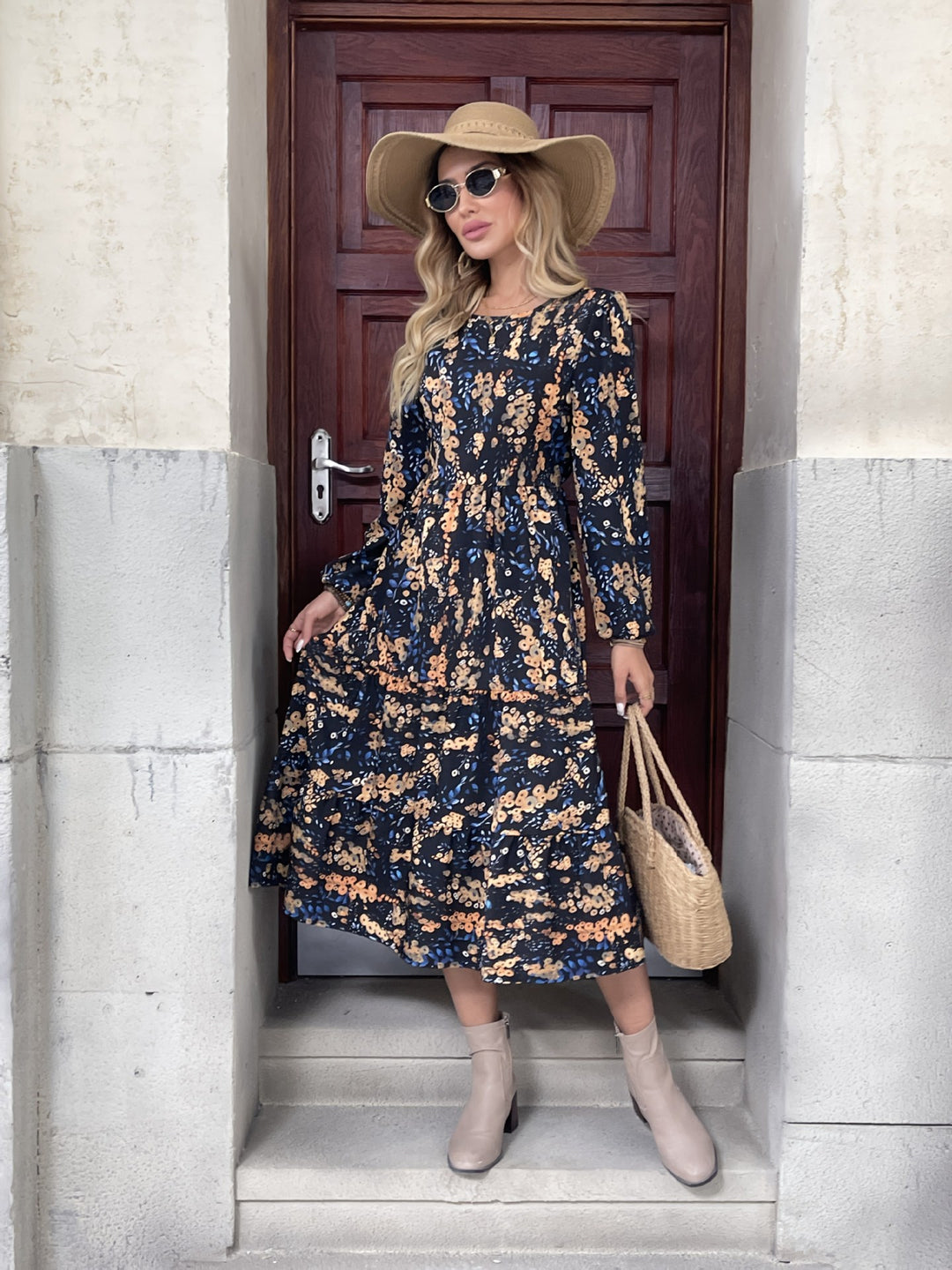 Dame Boho-stil maxikjole med blomsterprint og flæsedetaljer Stilla