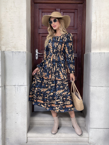 Dame Boho-stil maxikjole med blomsterprint og flæsedetaljer Stilla