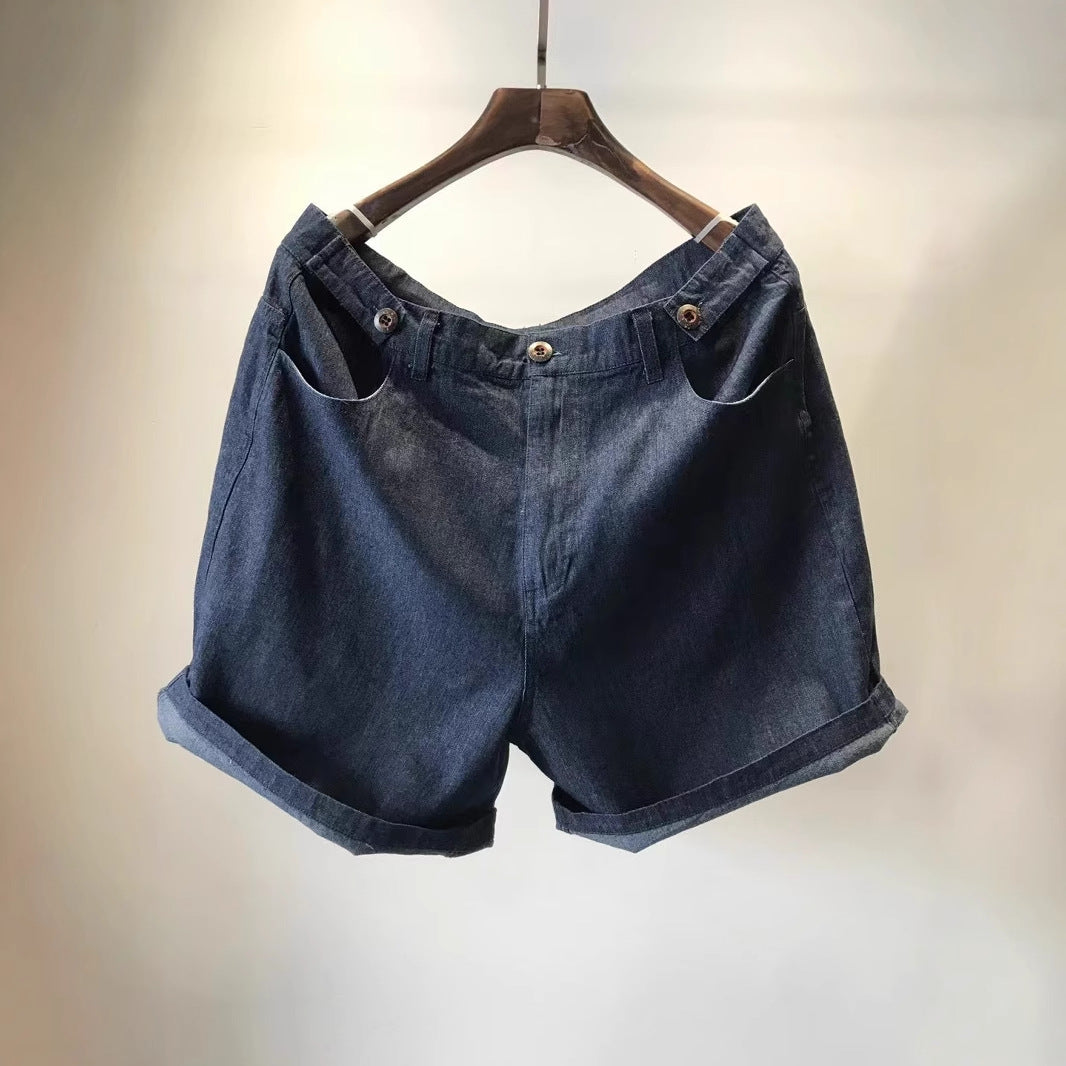 Femme Taljede Denim-Shorts med Opfoldet Kant Stilla