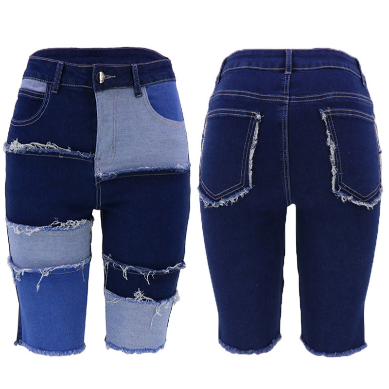 Dame Jeans-shorts i kreativ patchwork-design med afslappet snit Stilla