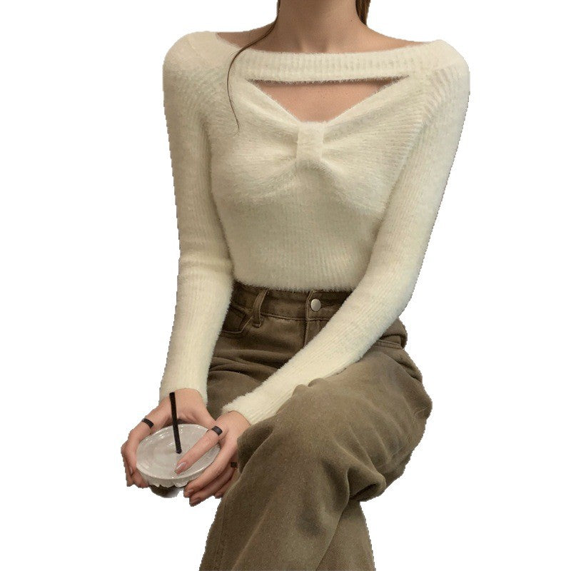 Damer Elegant Strik Top med Fashionable Udsnit
