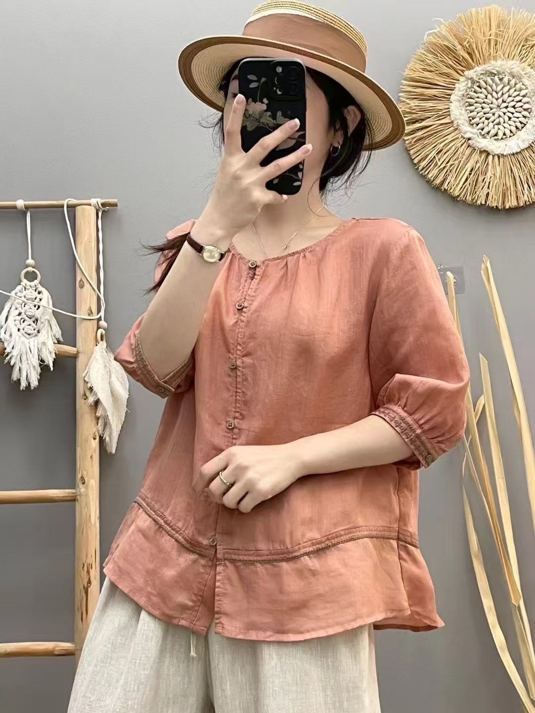 Femme Relaxed Fit Letvægt Button-Up Bluse Stilla