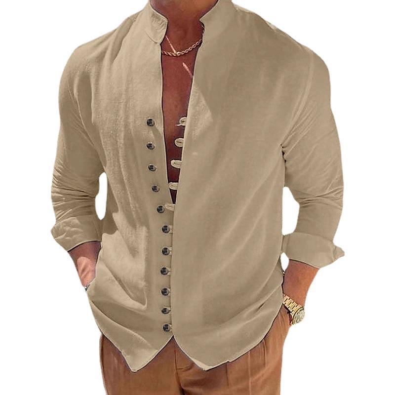 Herrer Mode Leinenbluse med Henley-krave og knapdetalje Stilla